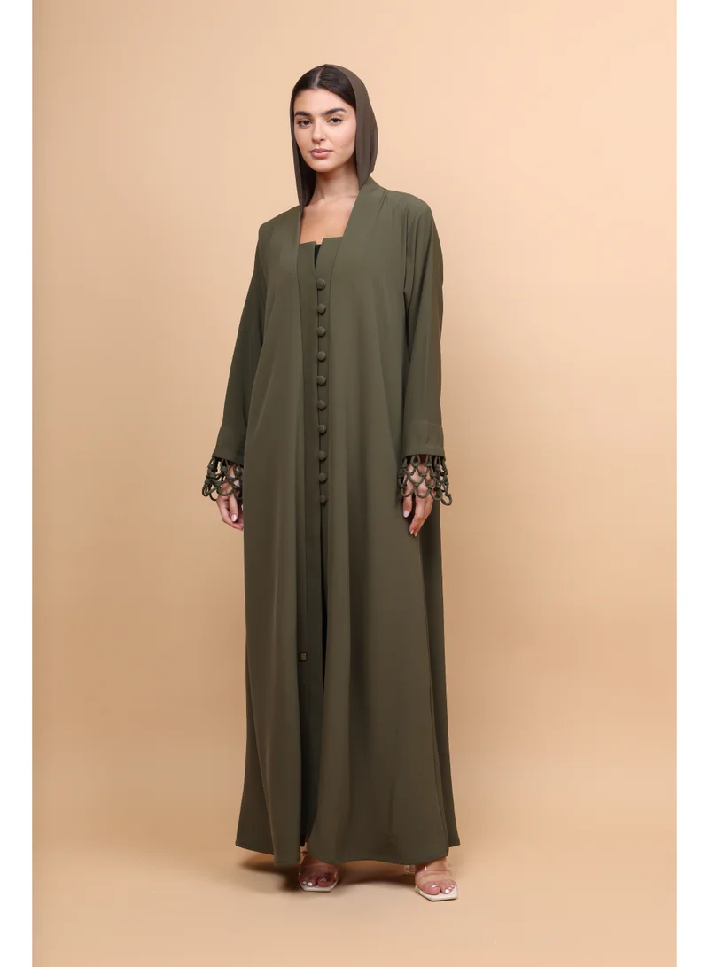 Ikkxa  Imperial Sage Buttoned Abaya for Women | Best Price UAE